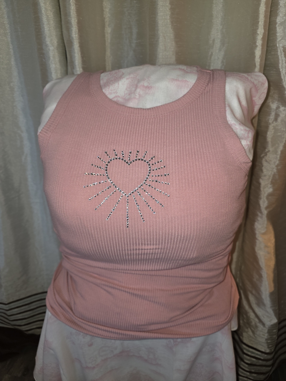 torrid Pink Ribbed Tank with Rhinestone Heart Burst